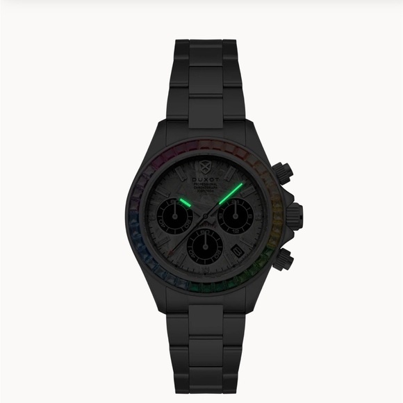 RARE NWT Duxot Accelero Meteorite Dial Rainbow Bezel Chronograph Watch - Picture 3 of 8